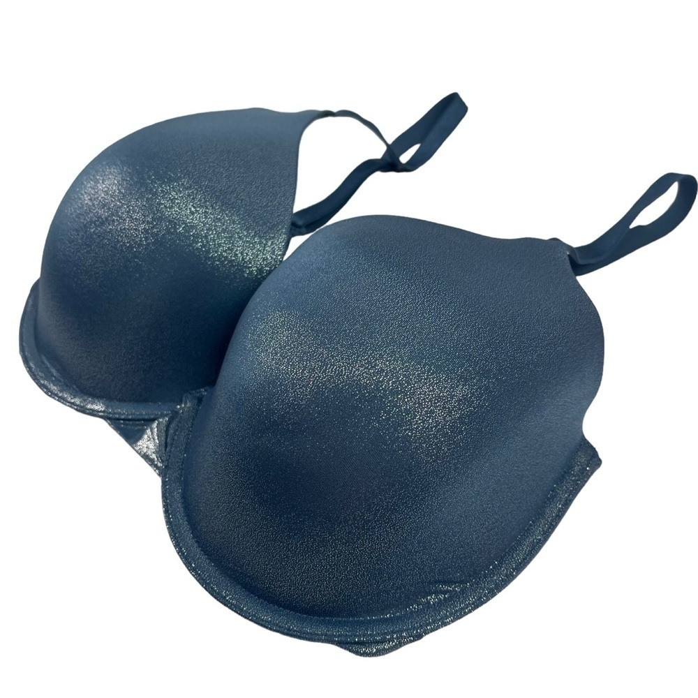Victorias Secret Uplift Semi Demi Bra Underwire Padded Blue Metallic 32DDD - Picture 2 of 11